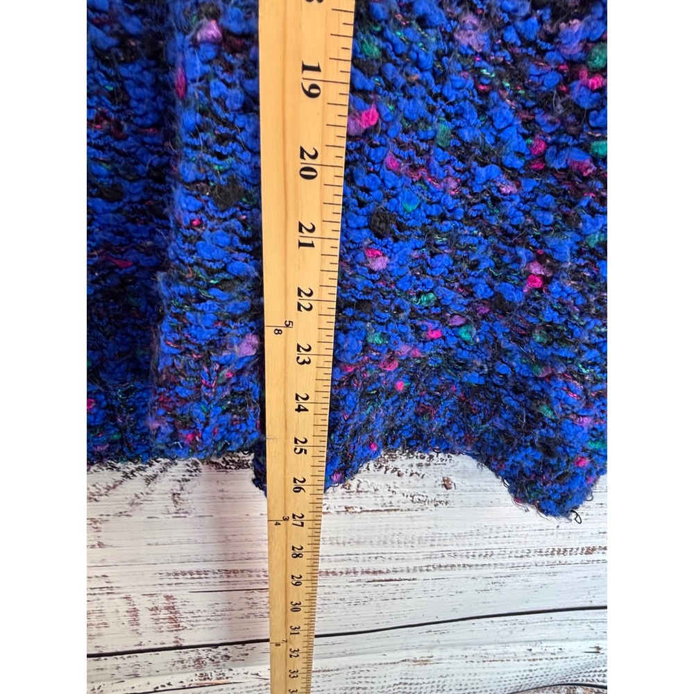 Vintage 80s Bright Blue Multi-Color Cowl Neck Pullover Sweater L Unique Dopamine - Picture 7 of 8